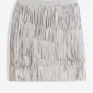 WHBM | Silver Gray Fringe Suede Skirt